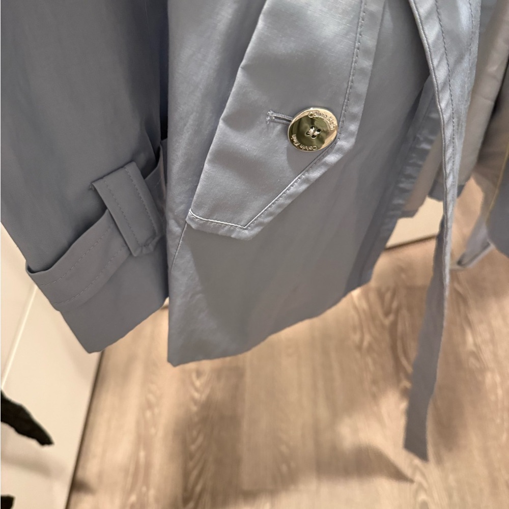 Calvin Klein Light Gray Double-Breasted Trench Coat - Picture 9 of 12